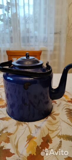 Эмалированная посуда СССР чайник синяя эмаль
