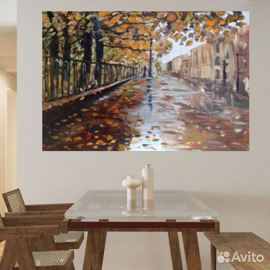 Большая картина маслом городской пейзаж примерка