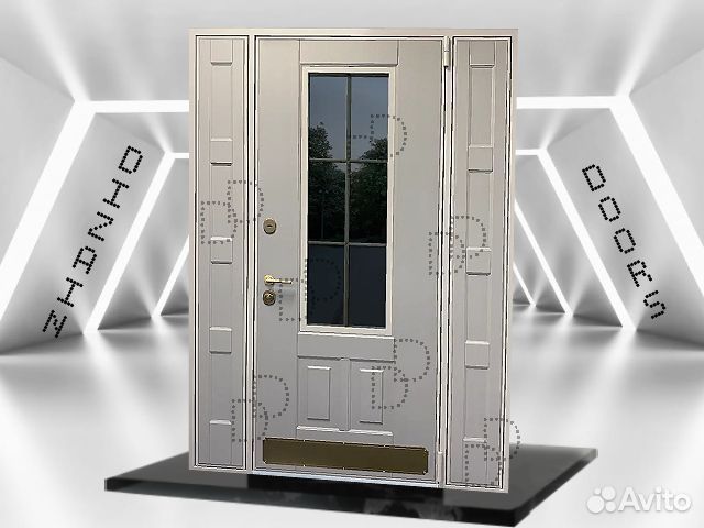 Белая входная металлическая дверь с окном