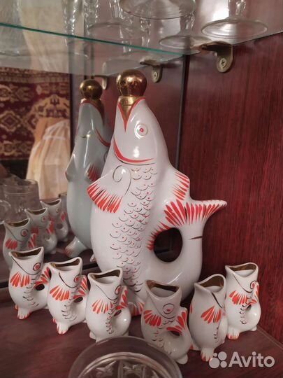 Наборы графин и стопки рыбы фарфоровый