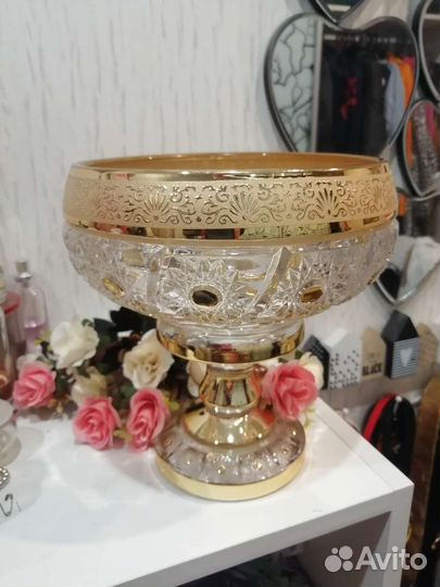 Ваза для фруктов хрустальная на ножке большая