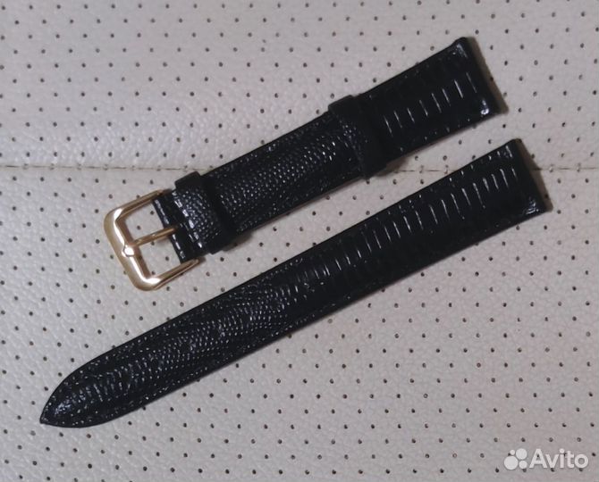 Ремешок для часов 16 мм кожа чёрный Россия
