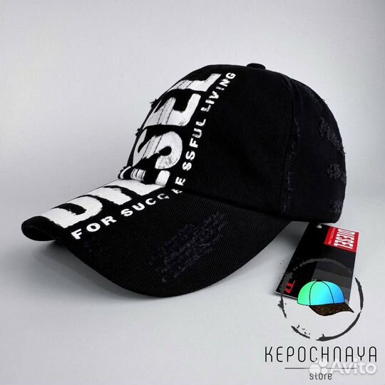 Бейсболка Diesel Чёрная белый принт