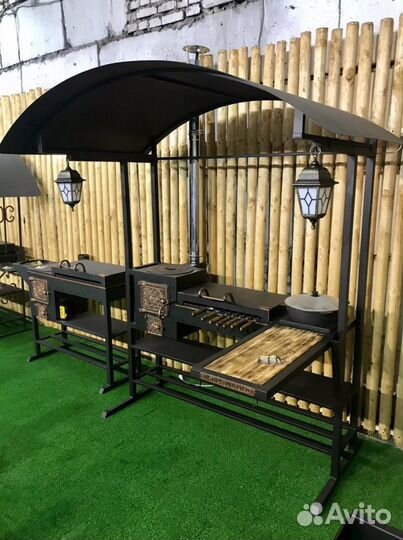 Мангал «Сибиряк» с крышей и печью для казана