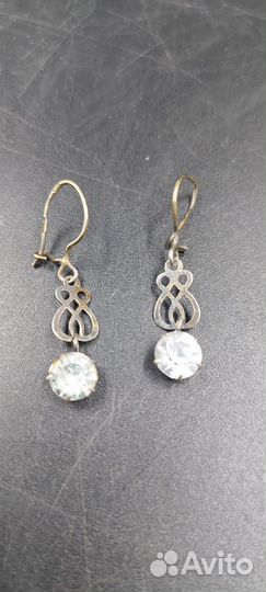 Антикварные серебряные серьги 875 горный хрусталь