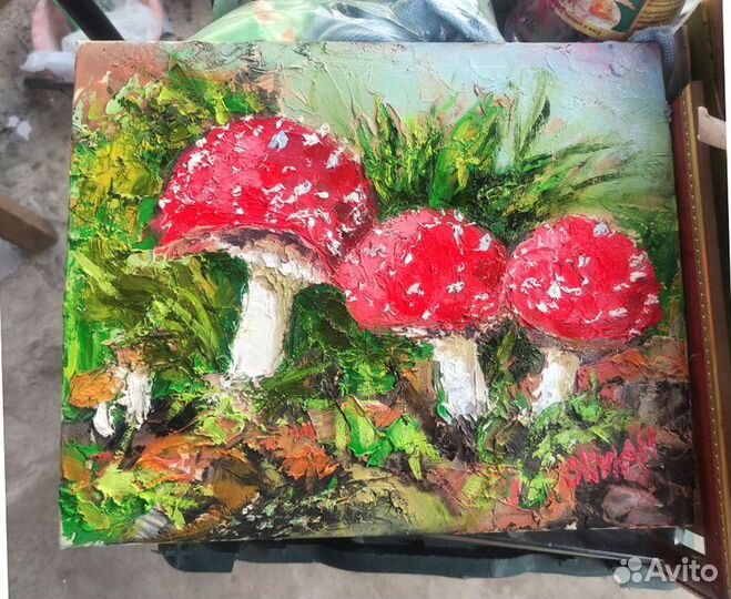 Картины Мухоморы грибы маслом разные
