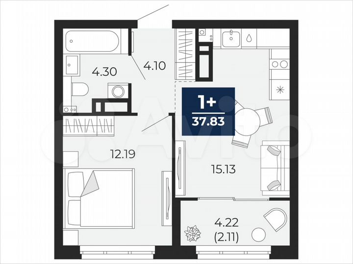 1-к. квартира, 37,8 м², 11/21 эт.