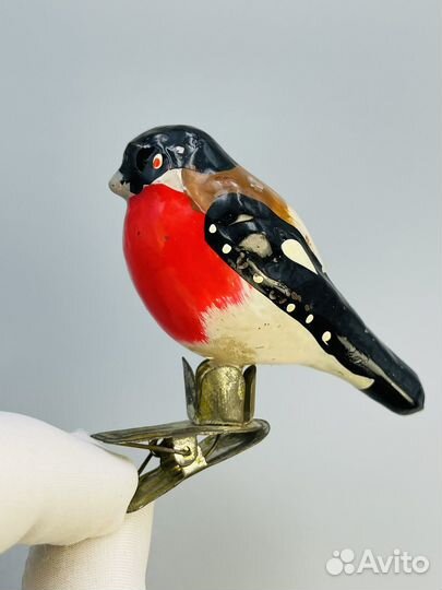 Елочная игрушка снегирь на прищепке СССР