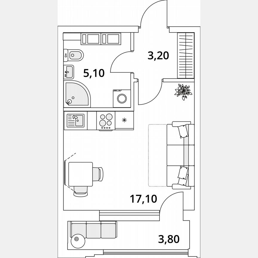 Квартира-студия, 27,3 м², 5/13 эт.