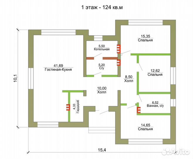 Готовый проект одноэтажного дома 124 кв.м / R-34