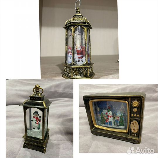 Навогодний светильник фонарь/часы с камином