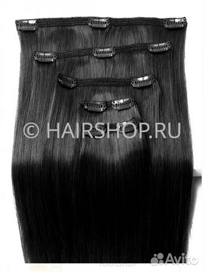 Натуральные волосы на заколках 50см черные (1.0)