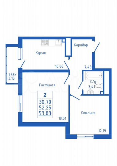 2-к. квартира, 53,8 м², 5/25 эт.