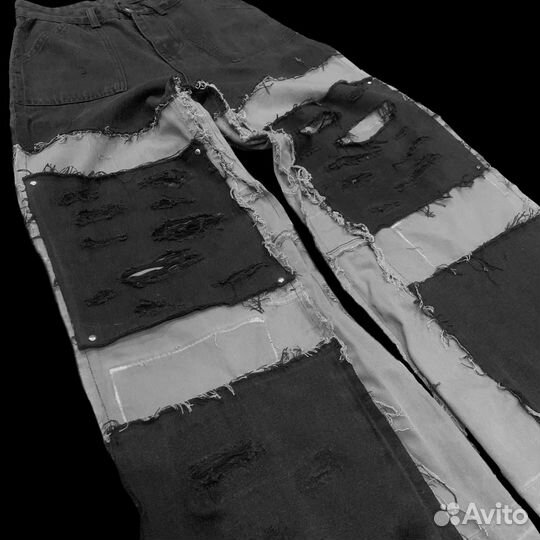 Кастомные черные широкие джинсы