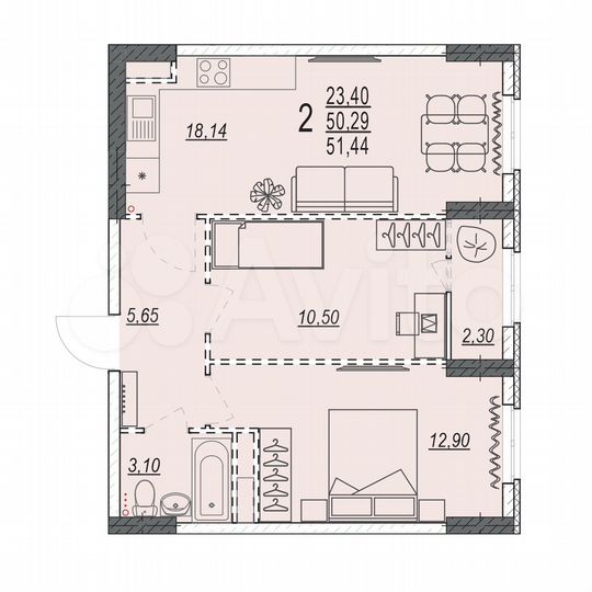2-к. квартира, 51,4 м², 10/17 эт.