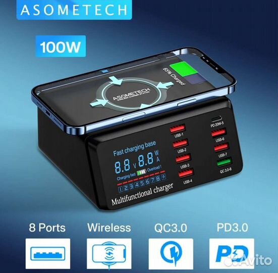 Зарядное устройство Asometech 100W Wireless X9