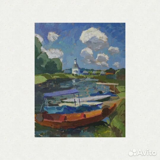 Картина маслом лодки