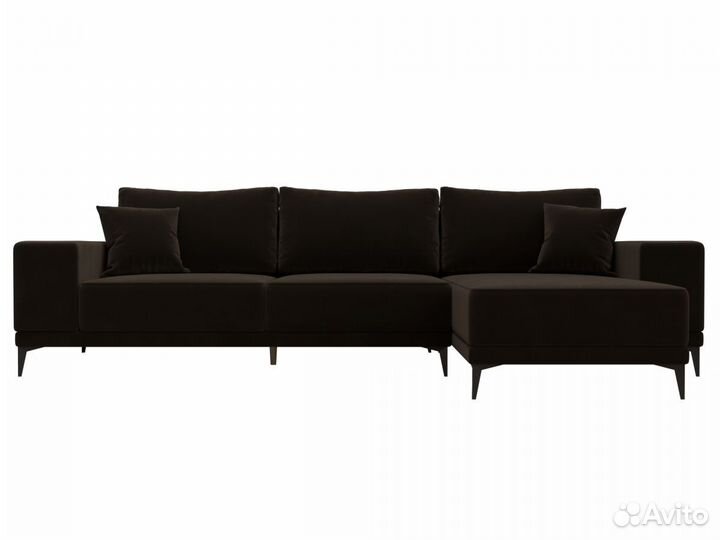 Диван угловой Льюес правый, микровельвет, коричневый