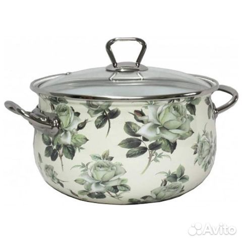 Кастрюля со стеклянной крышкой Interos Белая роза