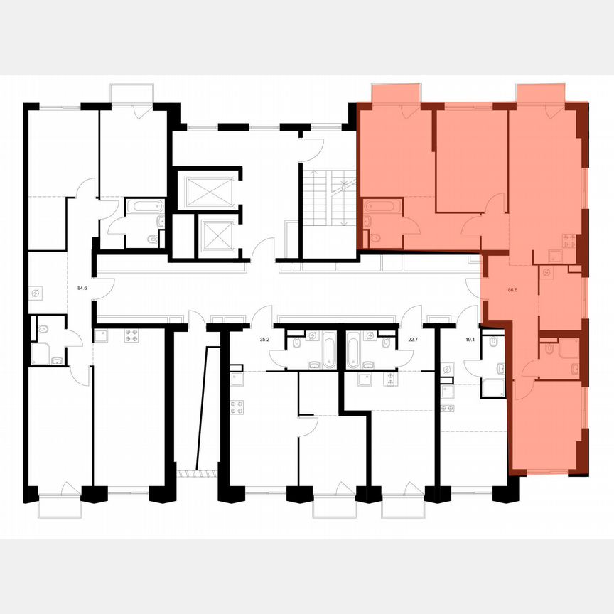 3-к. квартира, 86,8 м², 8/13 эт.