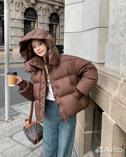 Коричневый пуховик женский