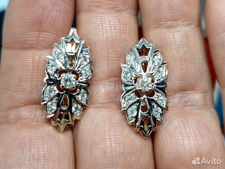 Серьги золотые с бриллиантами 1ct