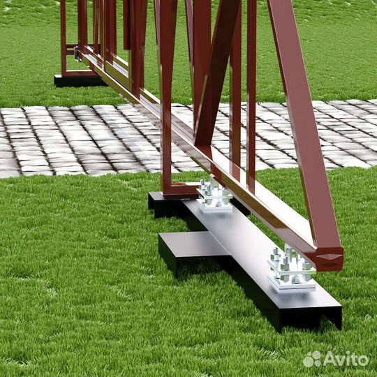 Ворота откатные каркас с комплектом под автоматику Премиум 5х2 м с калиткой коричневые RAL 8017 левы