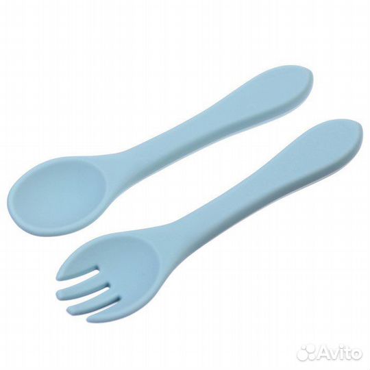 Набор для кормления: миска, вилка, ложка, голубой
