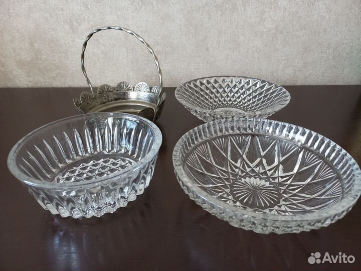 Редкие конфетницы мельхиор, хрусталь