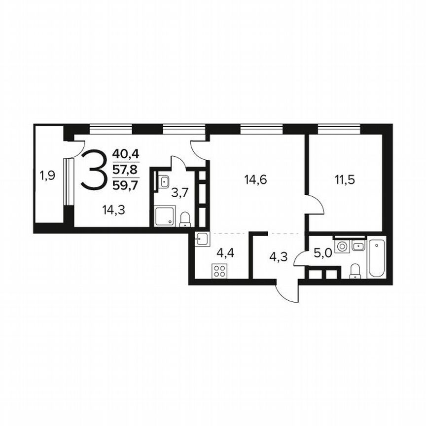 3-к. квартира, 59,7 м², 8/11 эт.