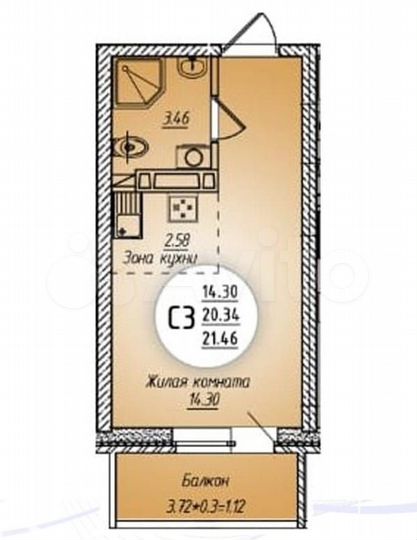 Квартира-студия, 21,7 м², 2/24 эт.