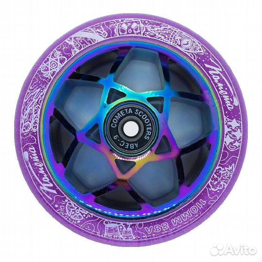 Колесо самокат Комета Атом Фиолетовый блёстки Нео