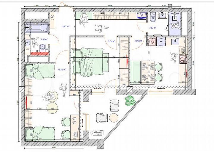 3-к. квартира, 68 м², 7/14 эт.