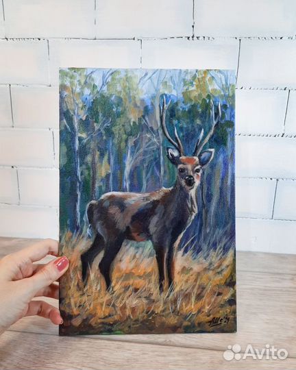 Картина олень Картина животные Лесной пейзаж