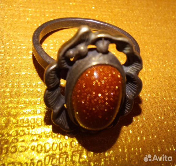 Кольцо с авантюрином серебро СССР винтаж