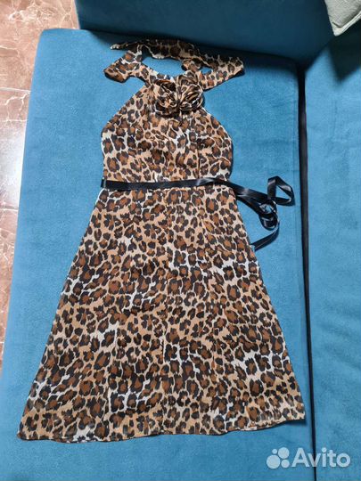 Платье леопардовое с открытой спиной 40-42 XS S