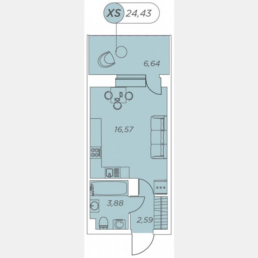 Квартира-студия, 24,4 м², 7/12 эт.