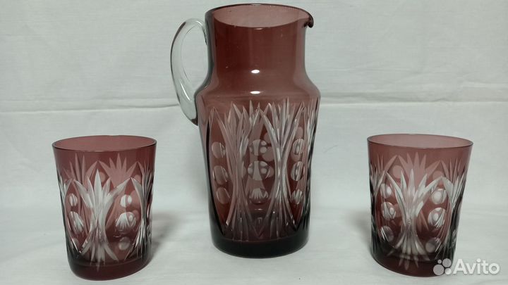 Кувшин и стаканы марганцевое стекло СССР