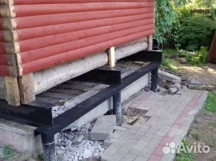 Ремонт фундамента и подъем дома заменов венцов