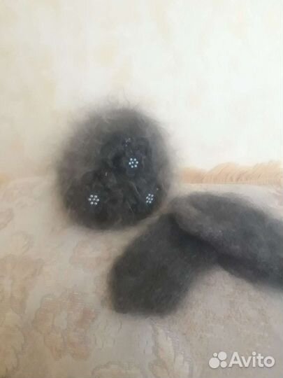 Пуховый платок и шапка пуховая с варежками