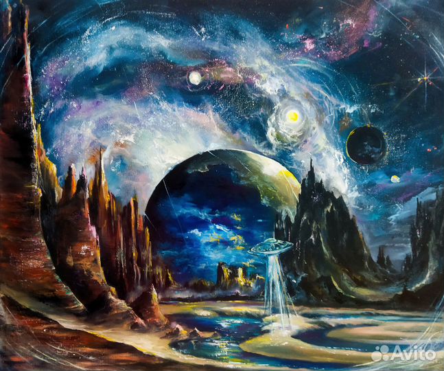 Космос картина маслом на холсте 40х60 см
