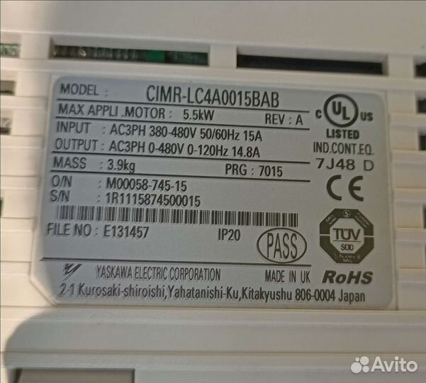 Частотный преобразователь Yaskawa L1000A, 5,5 квт