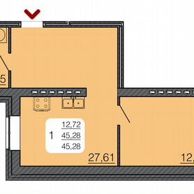 1-к. квартира, 45,3 м², 1/3 эт.