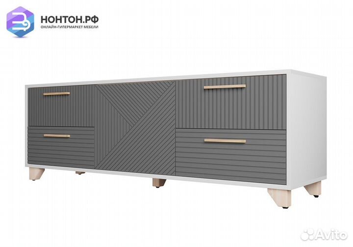 Тв-тумба со створкой Копенгаген белая / серый граф