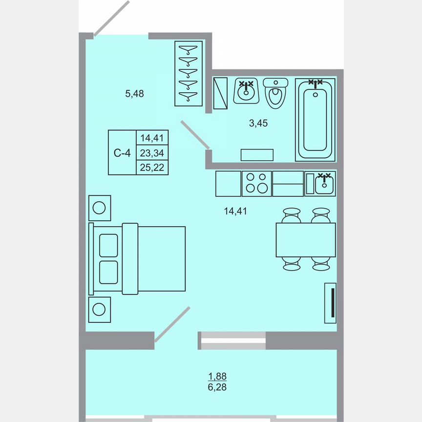 Квартира-студия, 25,2 м², 14/17 эт.