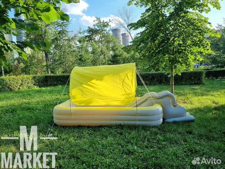 Надувной бассейн с горкой и с тентом