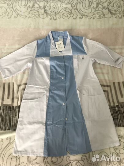 Халат медицинский женский Николь белый с голубым