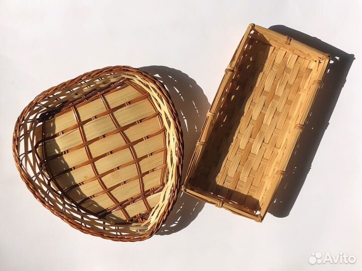 Корзинки лотки плетёные из лозы и бамбука