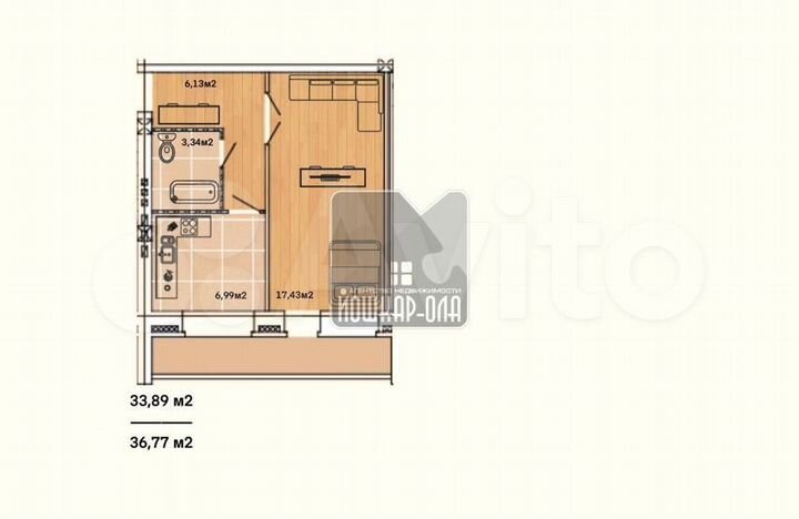 1-к. квартира, 39 м², 2/5 эт.