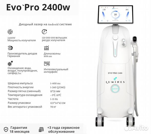 Диодный лазер для эпиляции люминес EvoPro 2400 Вт